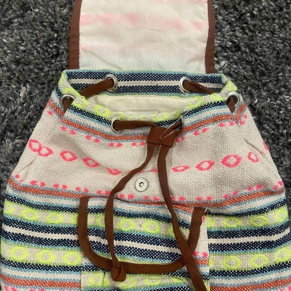 Small Tribal Patterned Canvas Back Bag in Cream​​​​​​​​​
